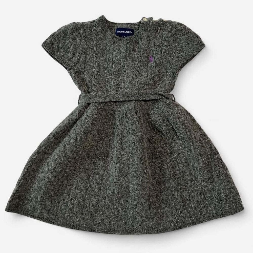 Ralph Lauren Girls Cable Knit Belted Sweater Dress - Size 5